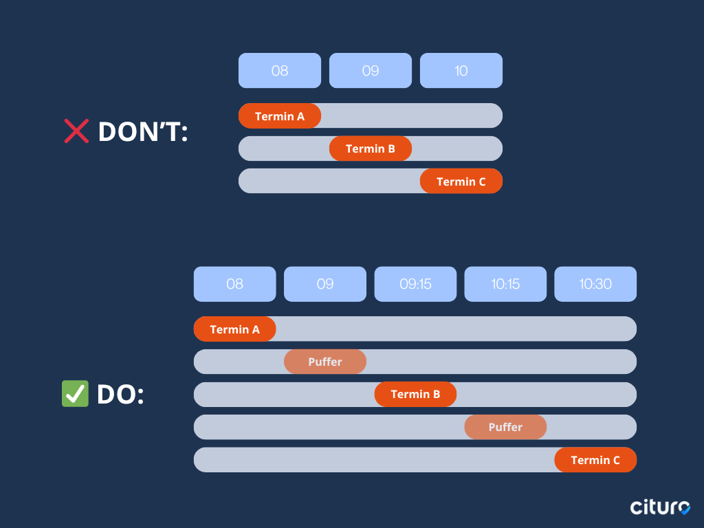 Infografik "Pufferzeit: Do und Don't in der Terminplanung"