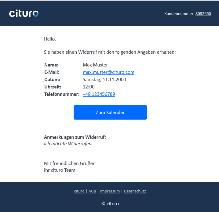 mittelung-intern Mitteilung zu Anfragen für Widerrufe